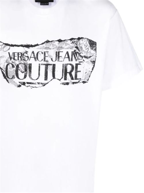 T-shirt bianca con stampa logo Versace Jeans | 76GAHE03CJ00E003